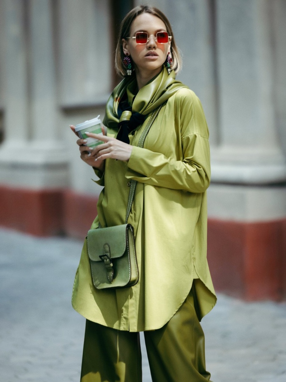 Julia Allert Oversized Button-Down Cotton Shirt Lime Green